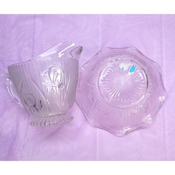 Jeanette Glass Iris Creamer and Sugar Bowl Depression Era Vintage Clear PR610 - Picture 3 of 12